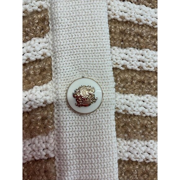 TALBOTS Sweater Blazer Jacket XL‎ Knit striped khaki Ivory Cardigan Old Money - Picture 7 of 12